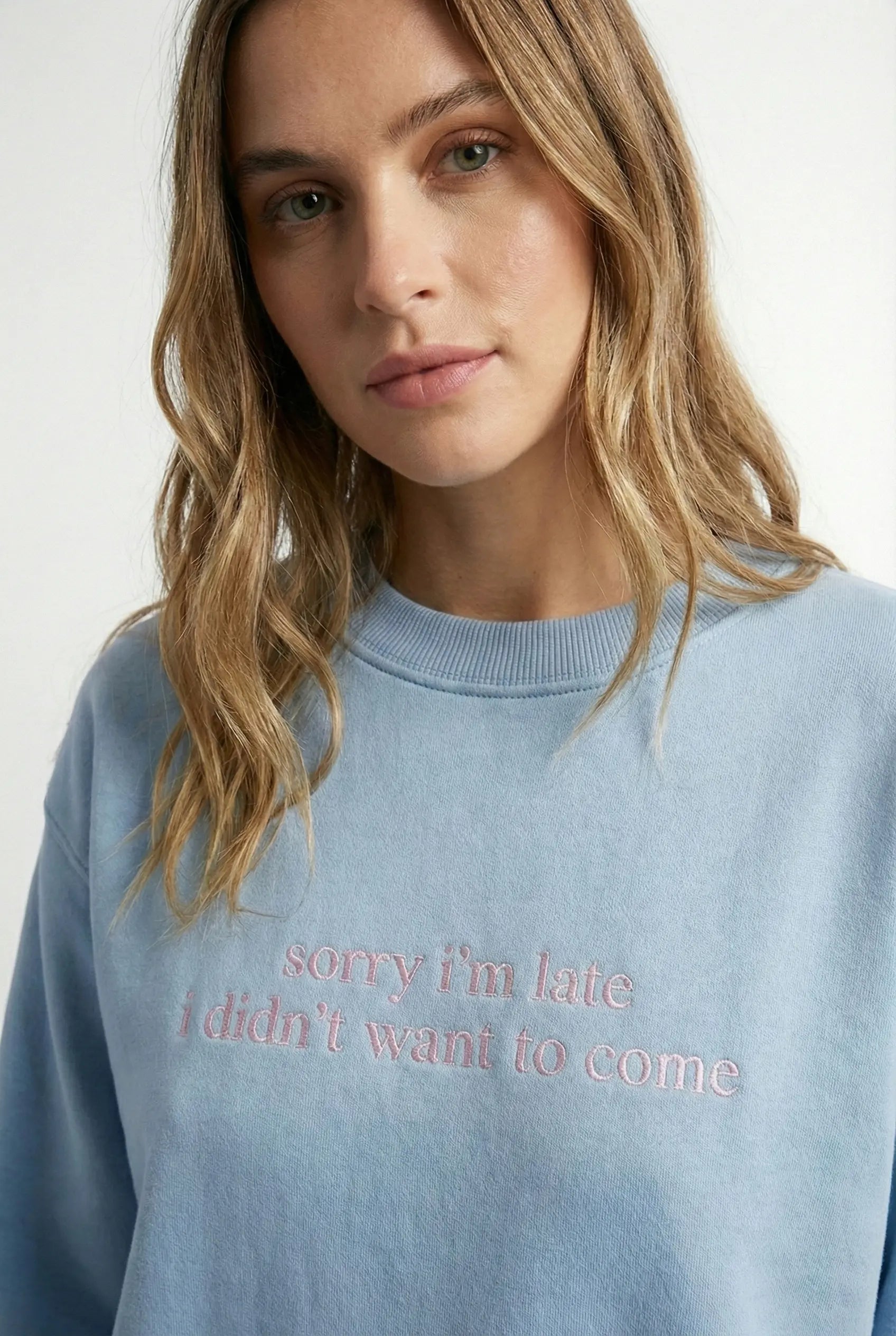 Sorry I'm Late Oversize Sweatshirt Pastel Mavi