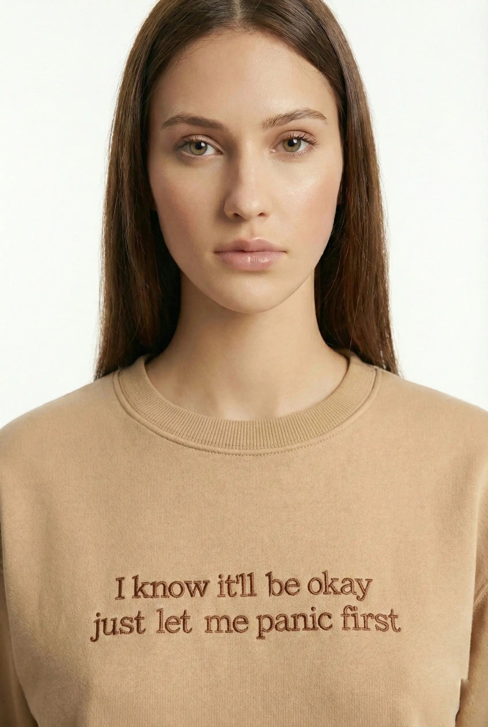 Breath In - Breath Out Oversize Sweatshirt Kahve