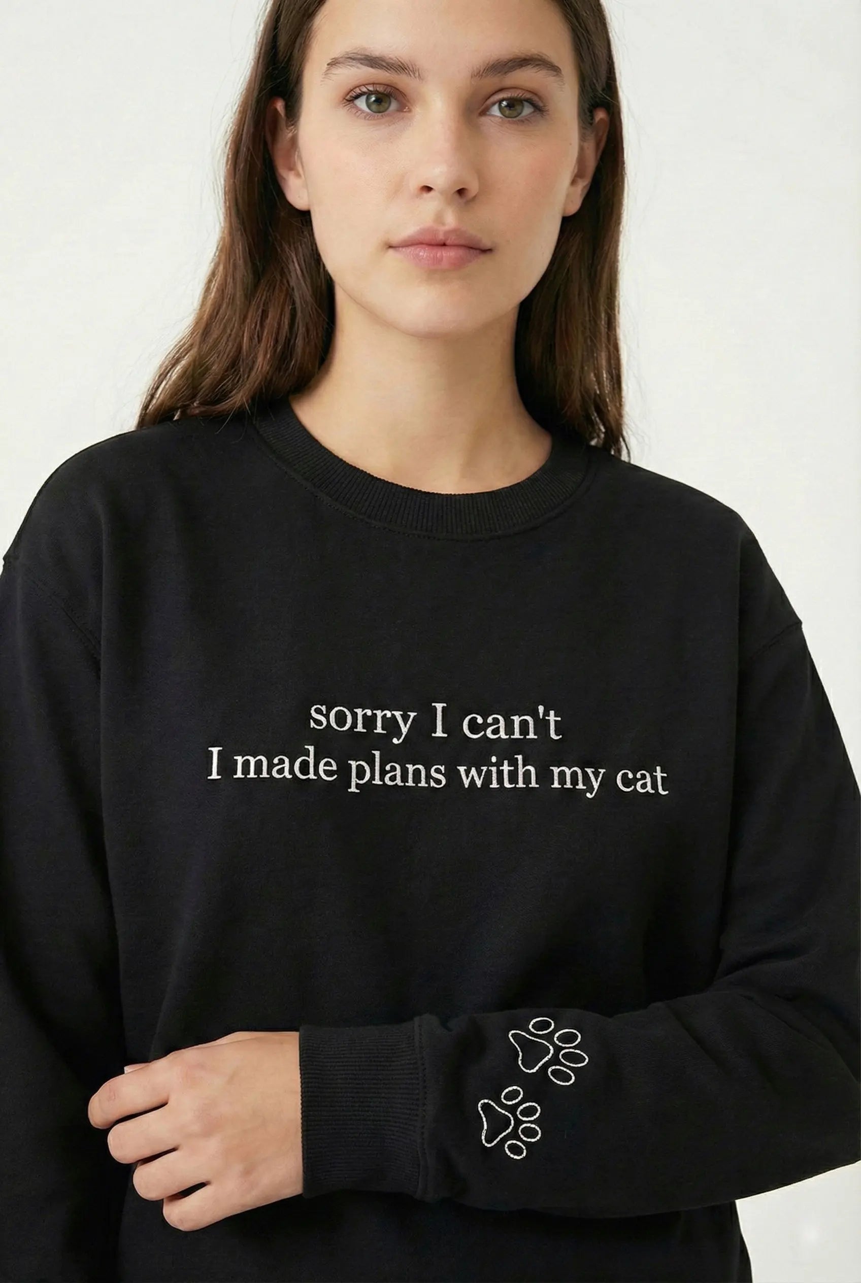 I Made Plans With My Cat Sweatshirt Siyah